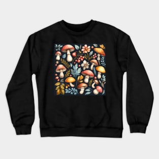 Mushroom Pattern on Dusty Dark Blue Crewneck Sweatshirt